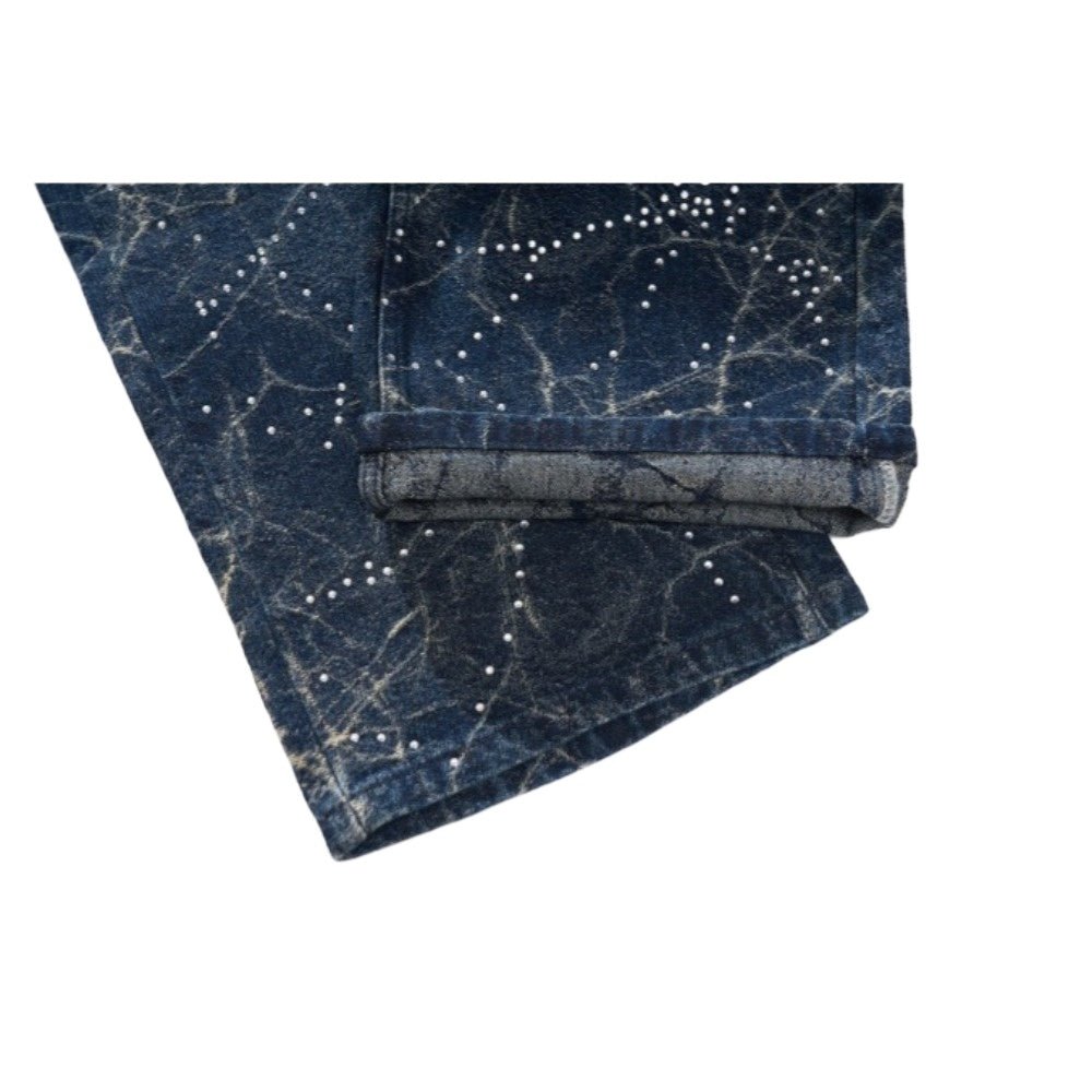 Lightning Pattern Rhinestone Wide - Leg Jeans - Thrashink