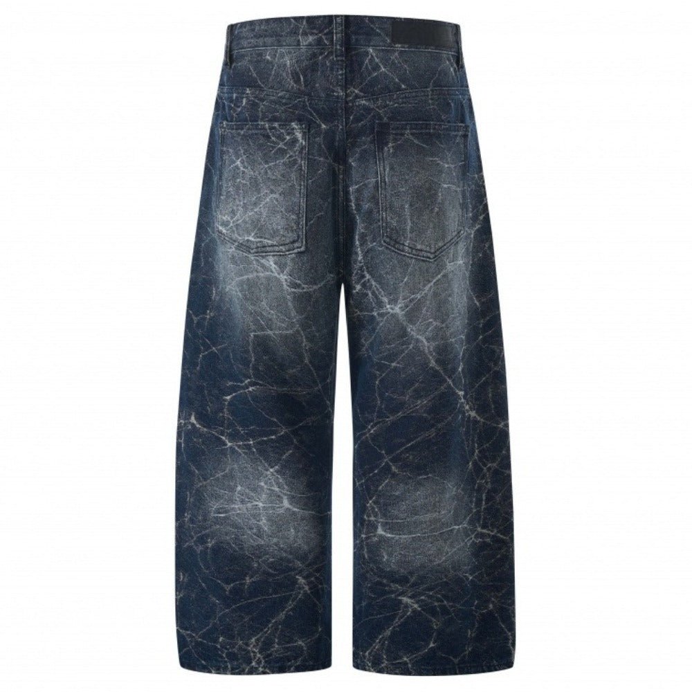 Lightning Pattern Rhinestone Wide - Leg Jeans - Thrashink