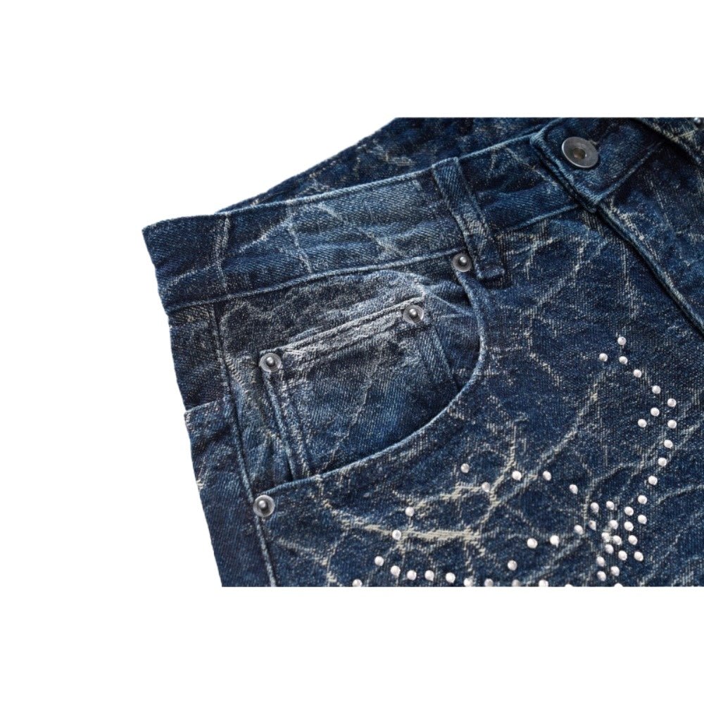 Lightning Pattern Rhinestone Wide - Leg Jeans - Thrashink