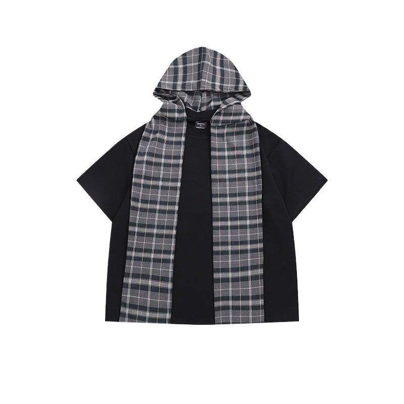 Loose Detachable Plaid Cape T-shirt - Thrashink