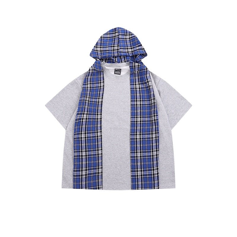 Loose Detachable Plaid Cape T-shirt - Thrashink