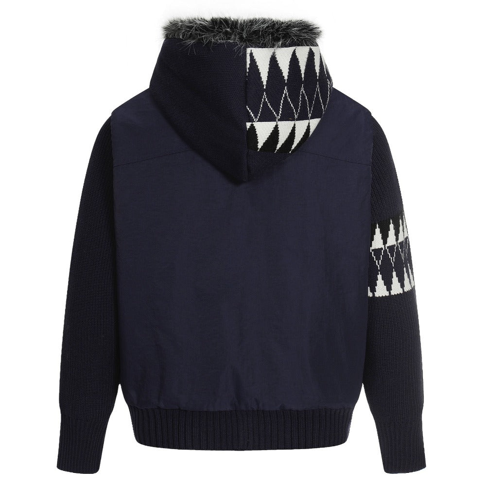 Loose Hooded Fur - Collar Patchwork Padded Jacket - Thrashink