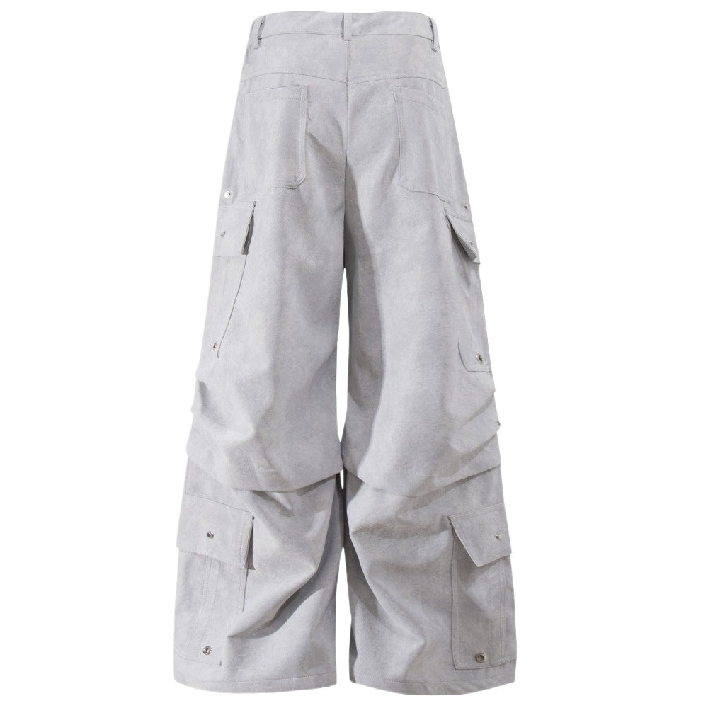 Matte Leather Multi - pocket Studded Trousers - Thrashink