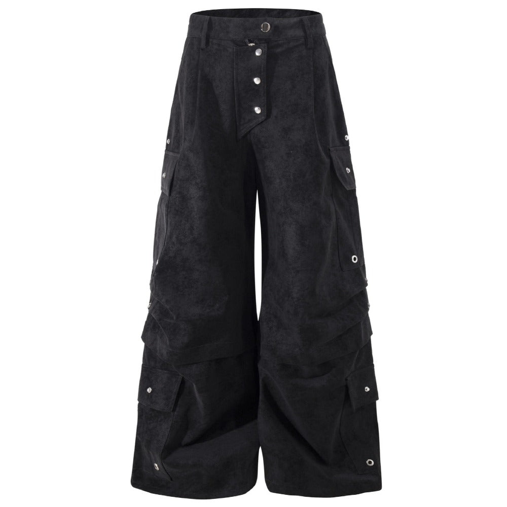 Matte Leather Multi - pocket Studded Trousers - Thrashink