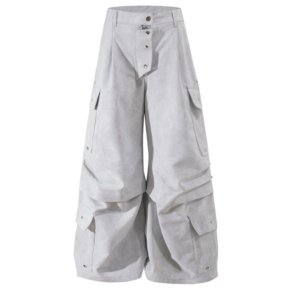 Matte Leather Multi - pocket Studded Trousers - Thrashink