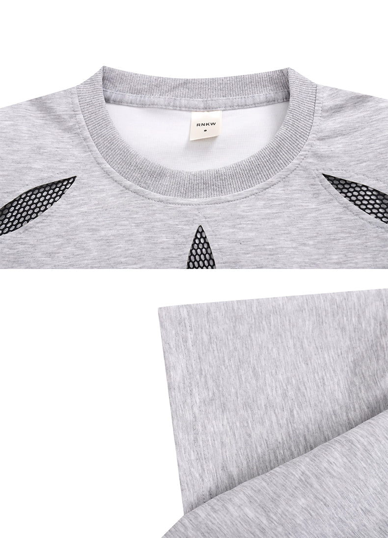 Mesh Hollow Shoulder Pad T-Shirt - Thrashink