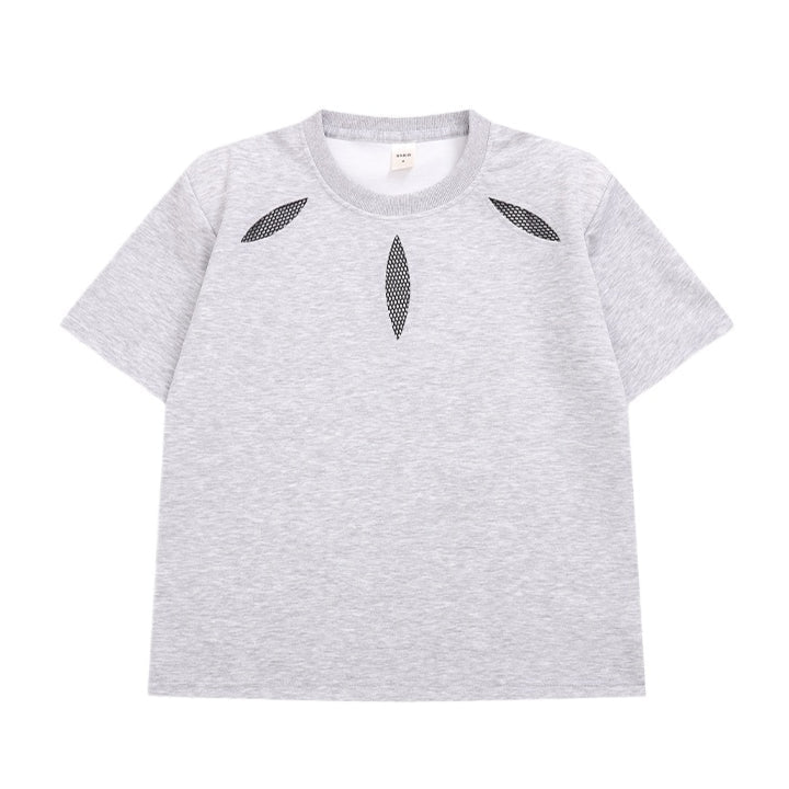 Mesh Hollow Shoulder Pad T-Shirt - Thrashink