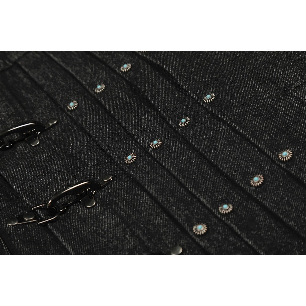 Metal Buckle Workwear Short Denim Jacket - Thrashink