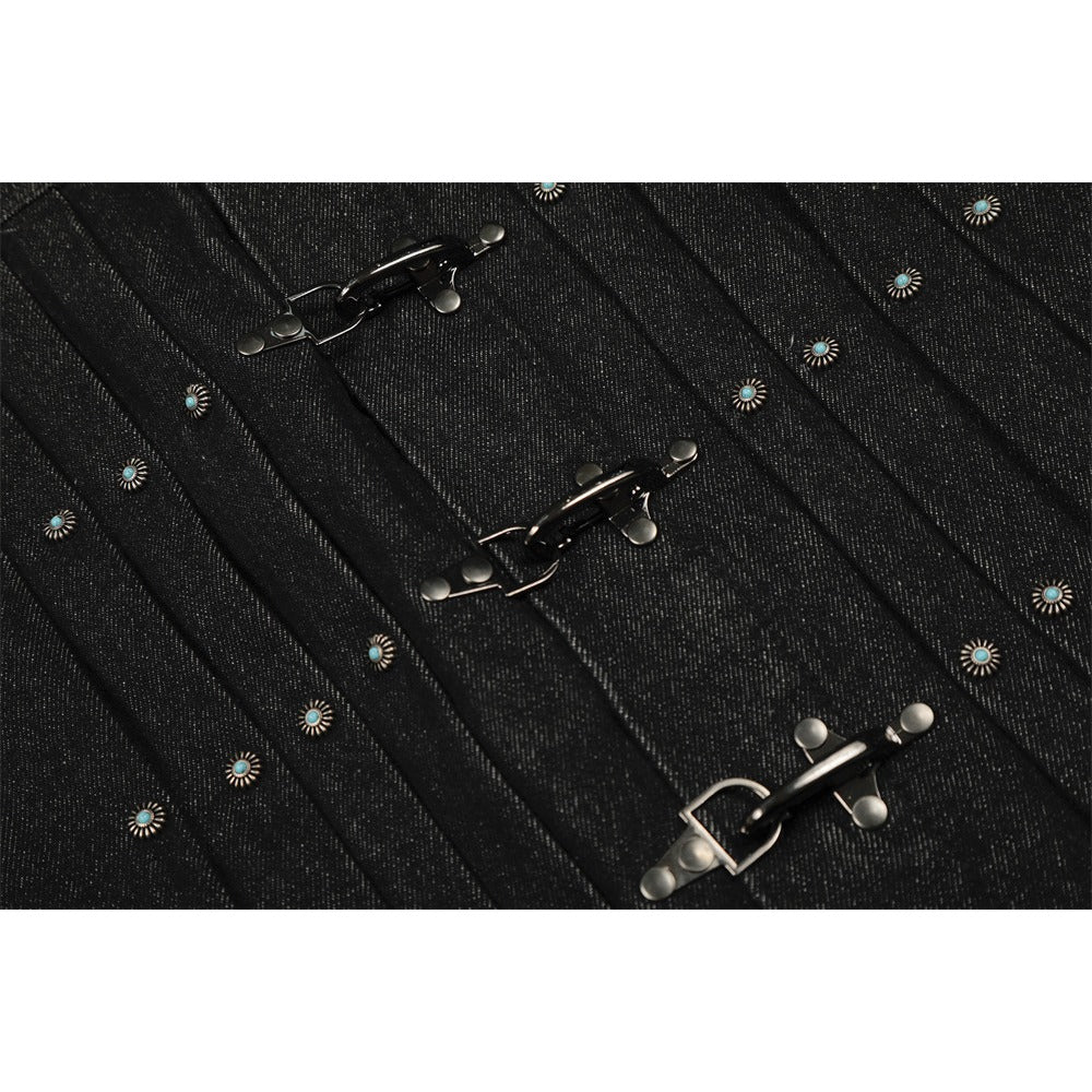 Metal Buckle Workwear Short Denim Jacket - Thrashink