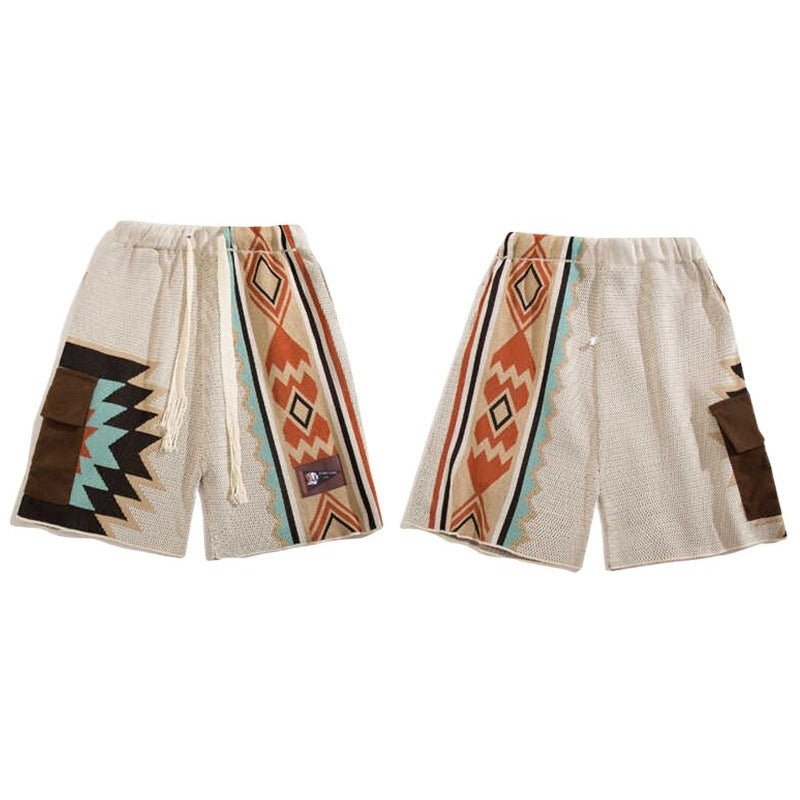 Navajo Knit Contrast Shorts - Thrashink
