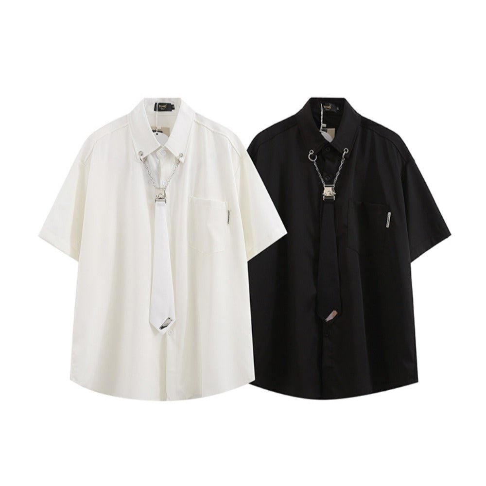 Necklace Tie Short Sleeve Shirt - Thrashink