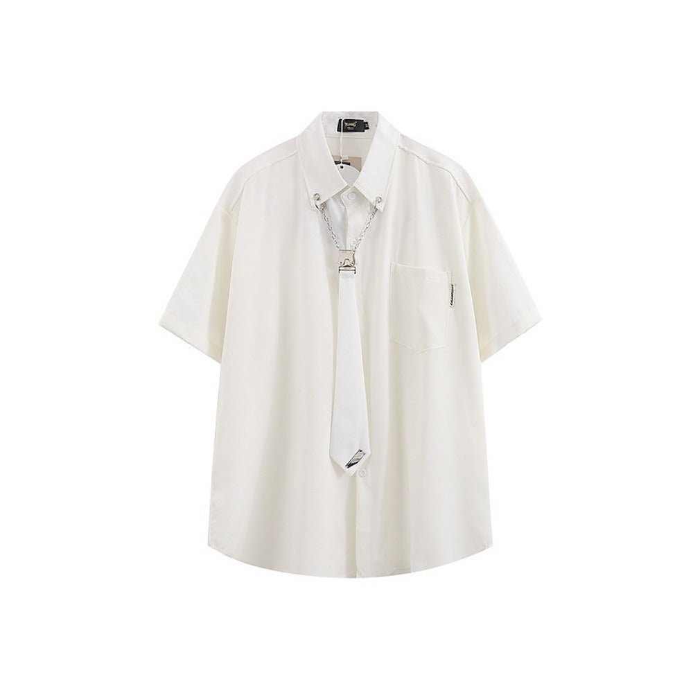 Necklace Tie Short Sleeve Shirt - Thrashink