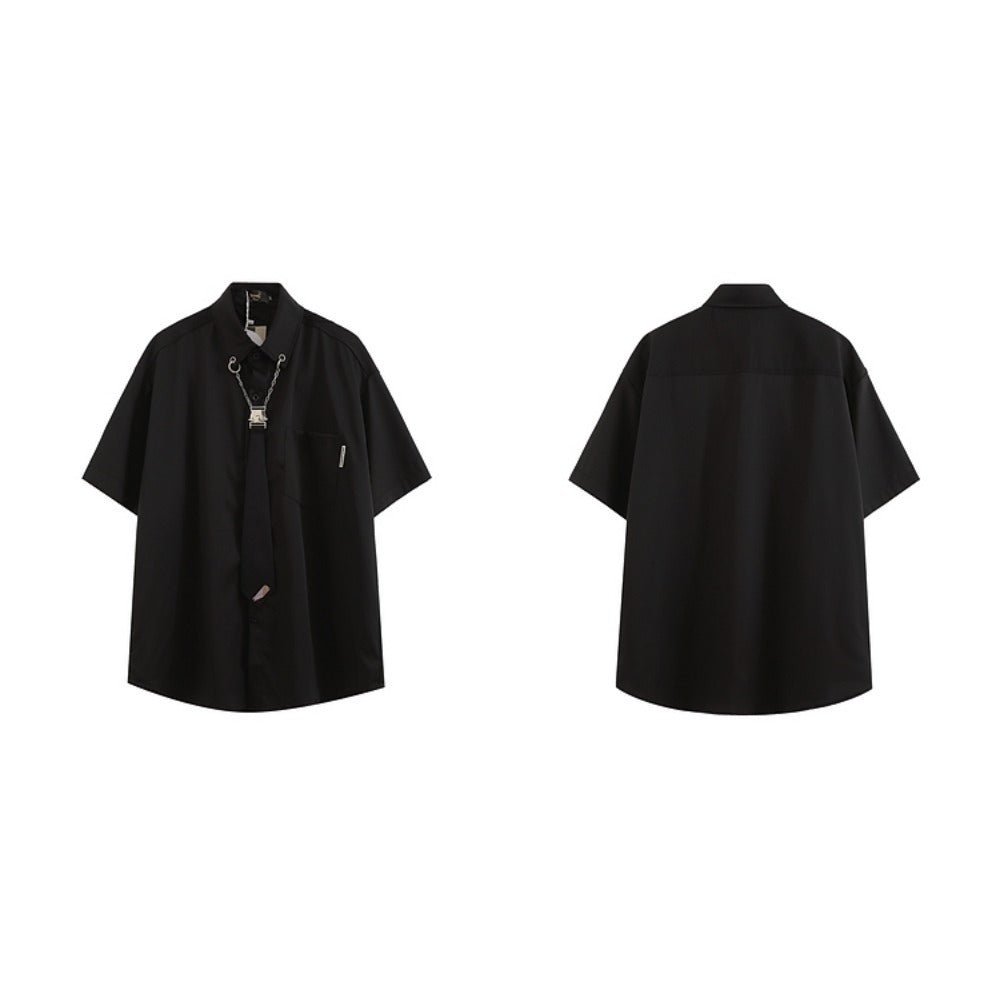 Necklace Tie Short Sleeve Shirt - Thrashink
