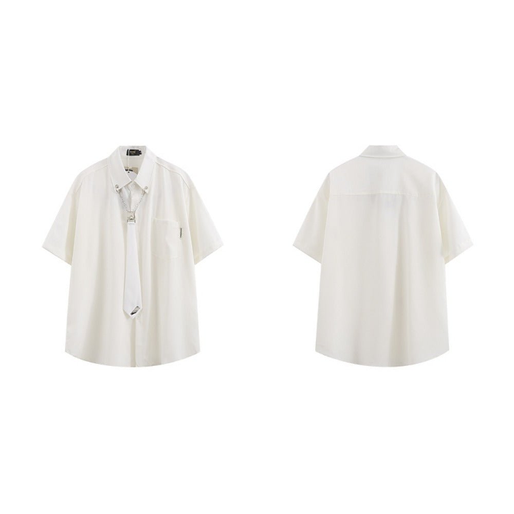 Necklace Tie Short Sleeve Shirt - Thrashink