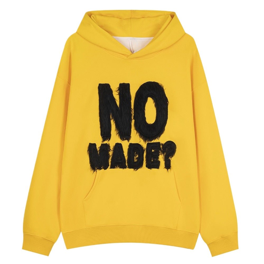 NO MADE? Fuzzy Letter Print Hoodie - Thrashink