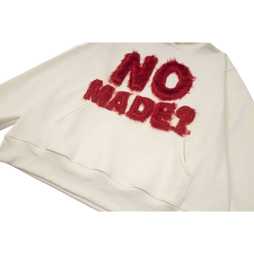 NO MADE? Fuzzy Letter Print Hoodie - Thrashink