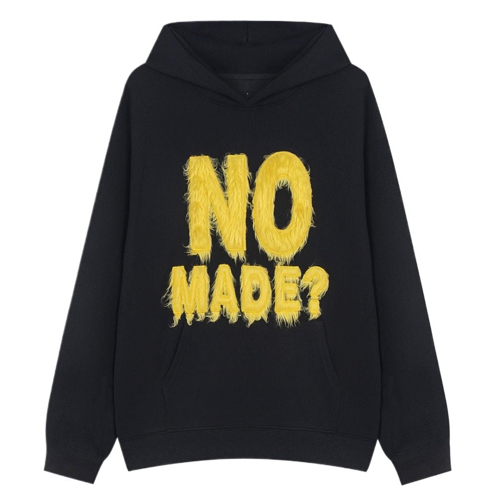 NO MADE? Fuzzy Letter Print Hoodie - Thrashink