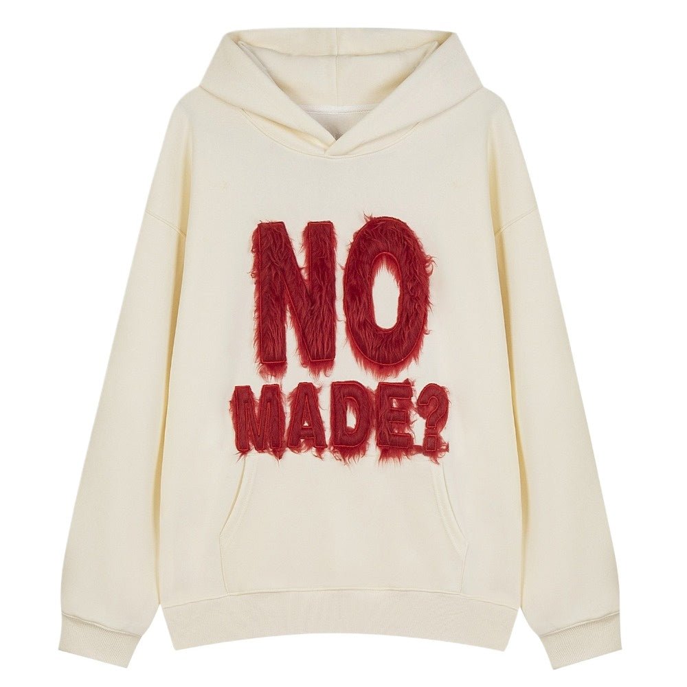 NO MADE? Fuzzy Letter Print Hoodie - Thrashink