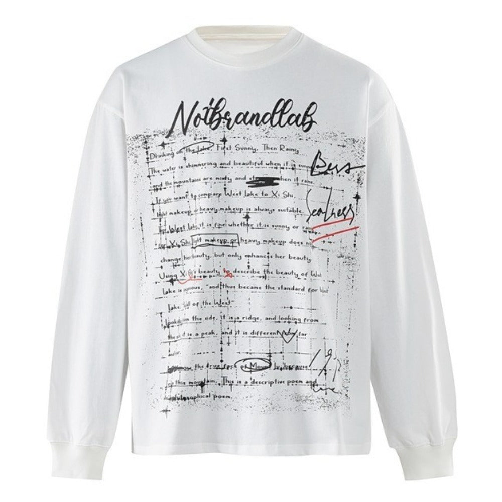 Note Graffiti Print Long Sleeve T-Shirt - Thrashink