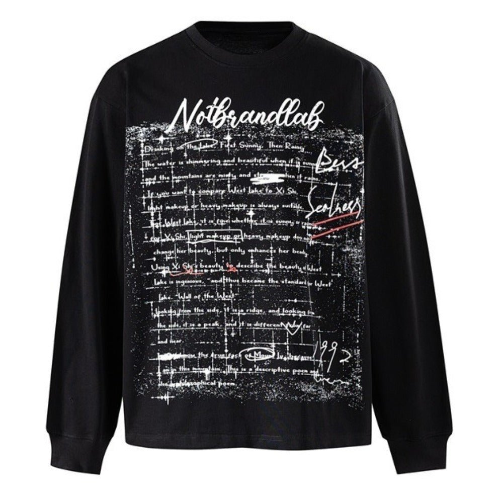 Note Graffiti Print Long Sleeve T-Shirt - Thrashink