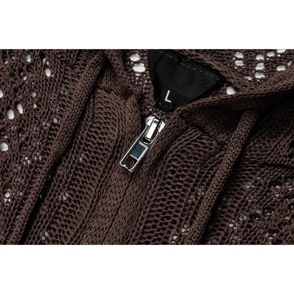 Openwork Knitted Zip - Up Hoodie - Thrashink