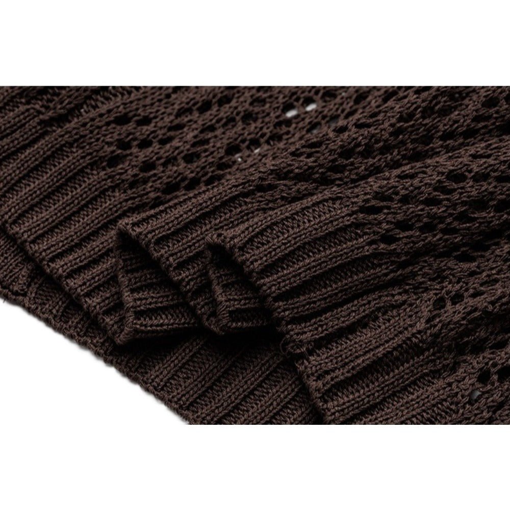 Openwork Knitted Zip - Up Hoodie - Thrashink
