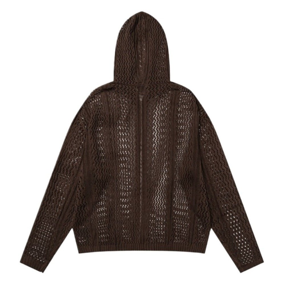 Openwork Knitted Zip - Up Hoodie - Thrashink