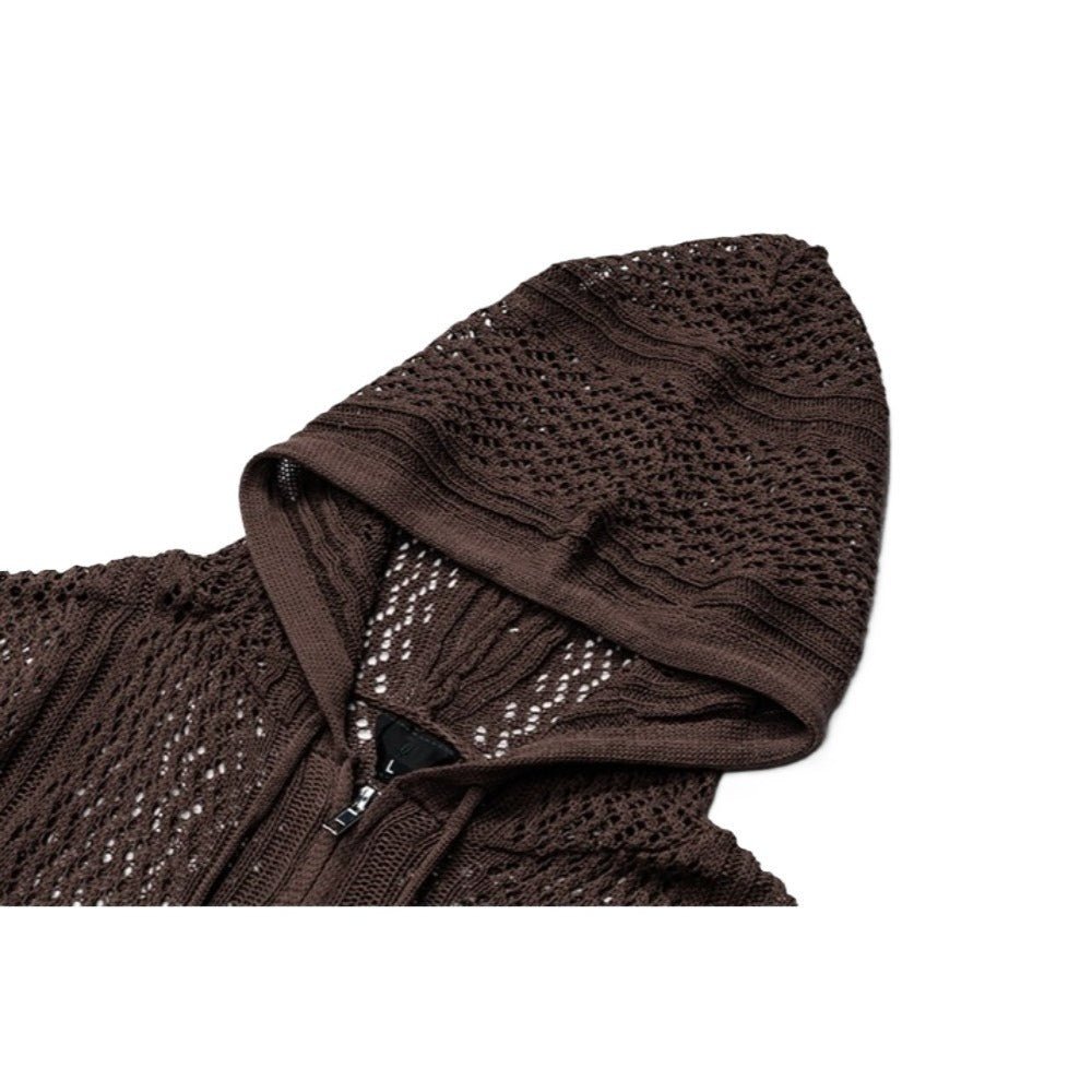 Openwork Knitted Zip - Up Hoodie - Thrashink