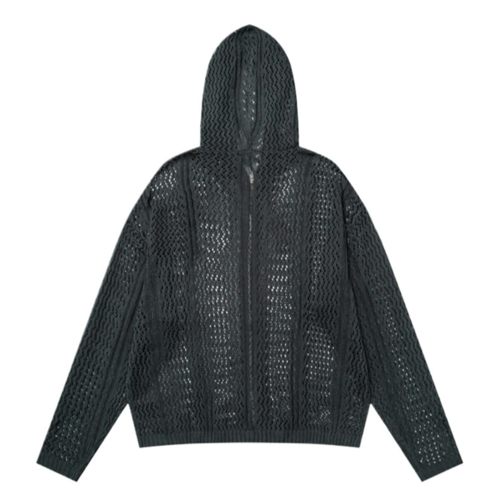 Openwork Knitted Zip - Up Hoodie - Thrashink