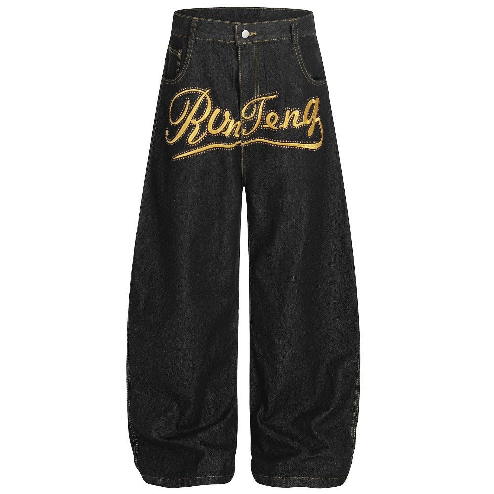 Oversized Embroidered Baggy Jeans - Thrashink