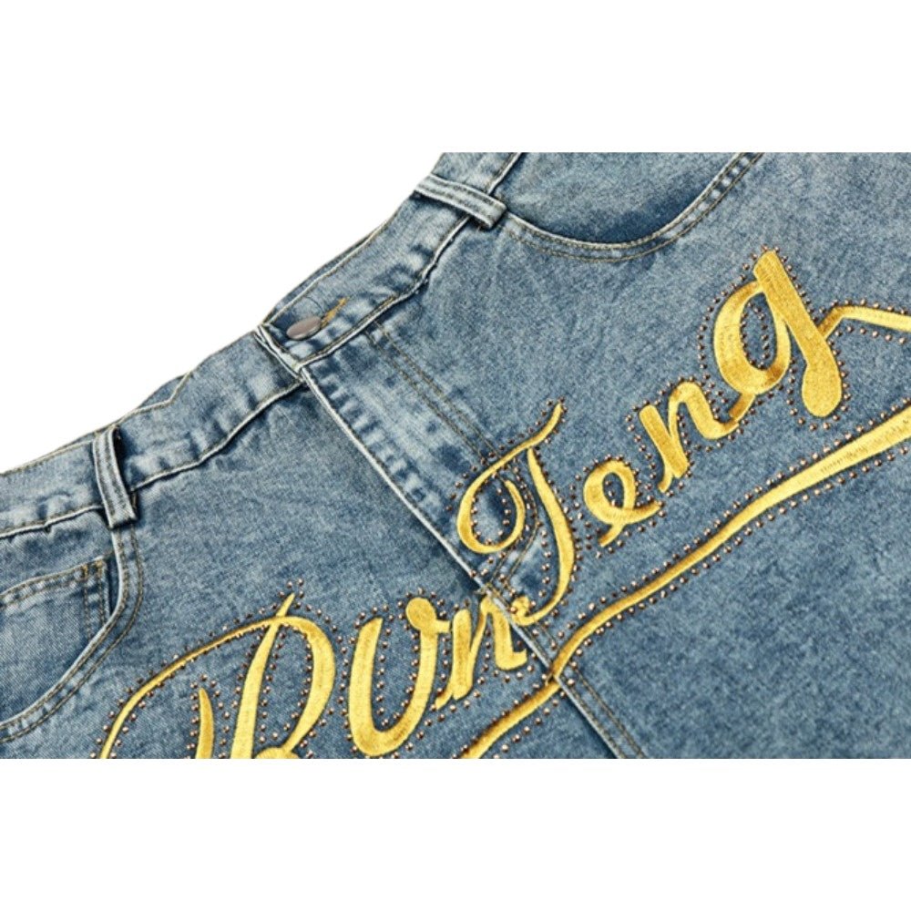 Oversized Embroidered Baggy Jeans - Thrashink