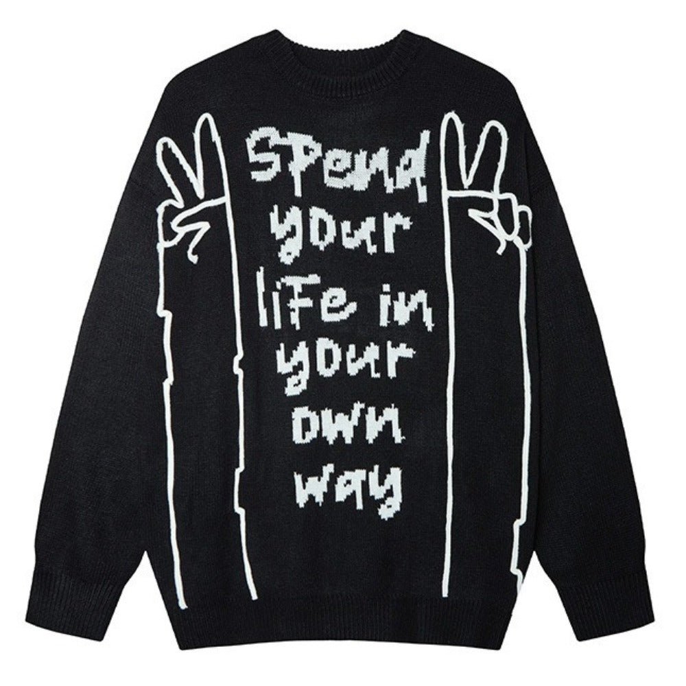OwnWay Graphic Knit Sweater - Thrashink