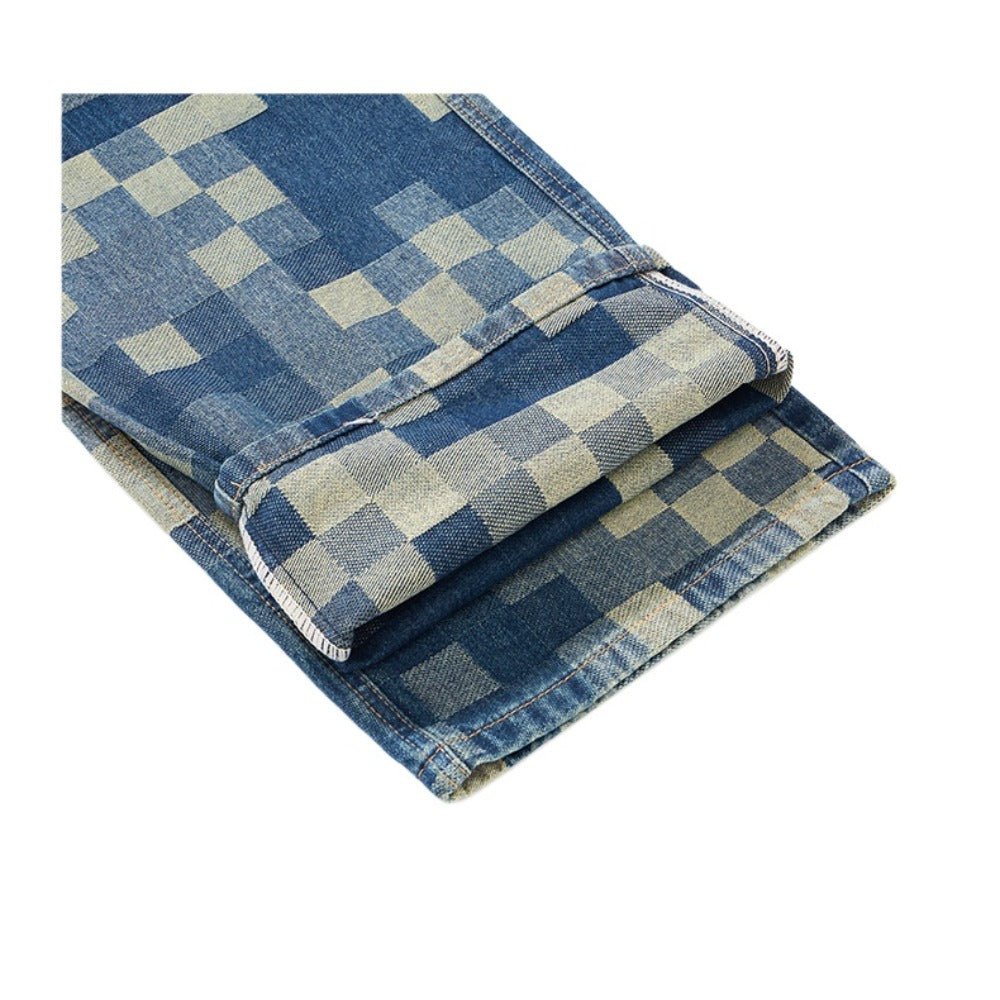 Paneled Checkerboard Jeans - Thrashink