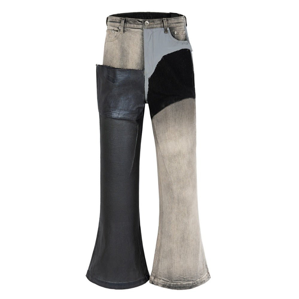 Paneled Coated Stacked Bootcut Jeans - Thrashink