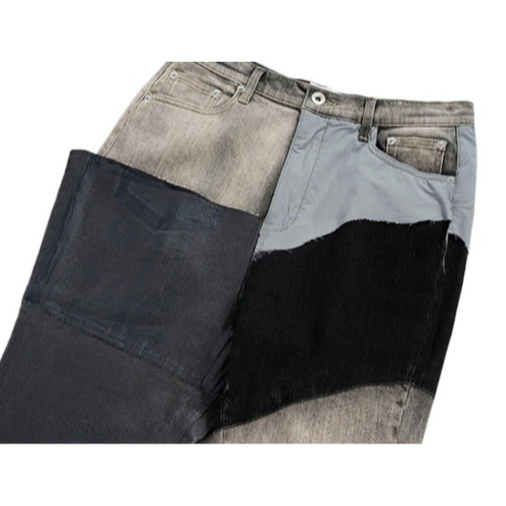 Paneled Coated Stacked Bootcut Jeans - Thrashink