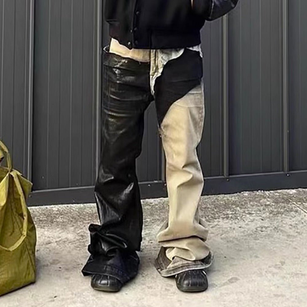 Paneled Coated Stacked Bootcut Jeans - Thrashink