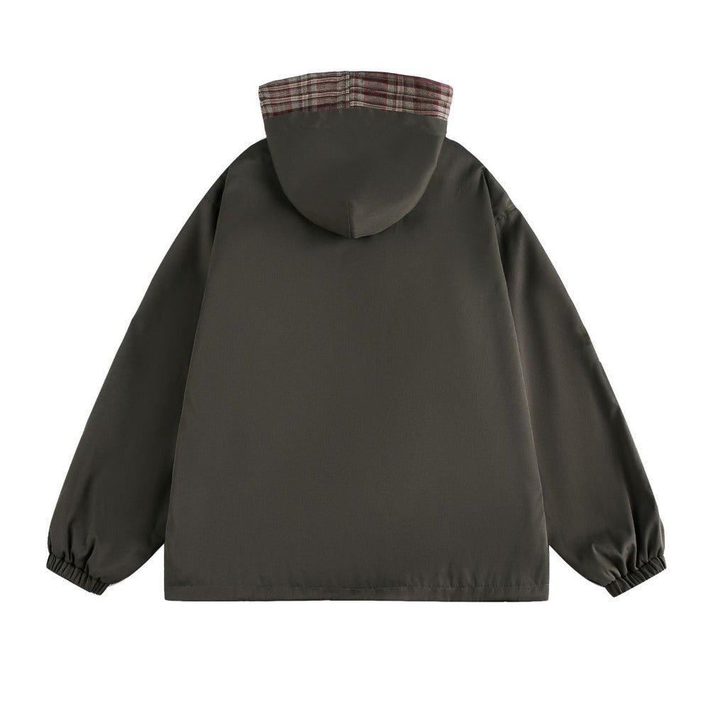 Paneled Plaid Scarf Hooded Jacket - Thrashink