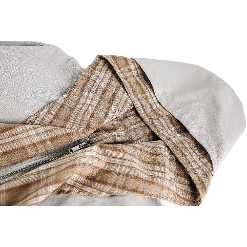 Paneled Plaid Scarf Hooded Jacket - Thrashink