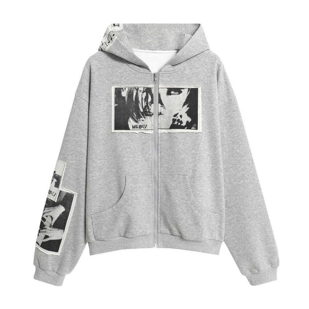 Patchwork Art Zip Hoodie - Thrashink
