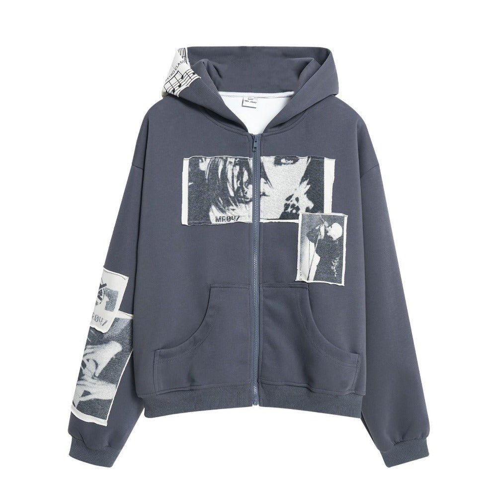 Patchwork Art Zip Hoodie - Thrashink