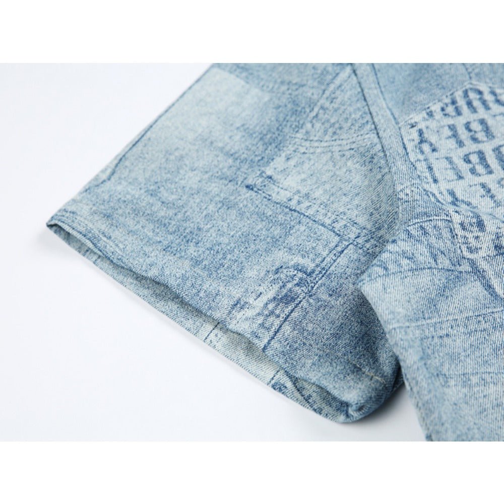 Patchwork Denim Short Sleeve Shirt - Thrashink