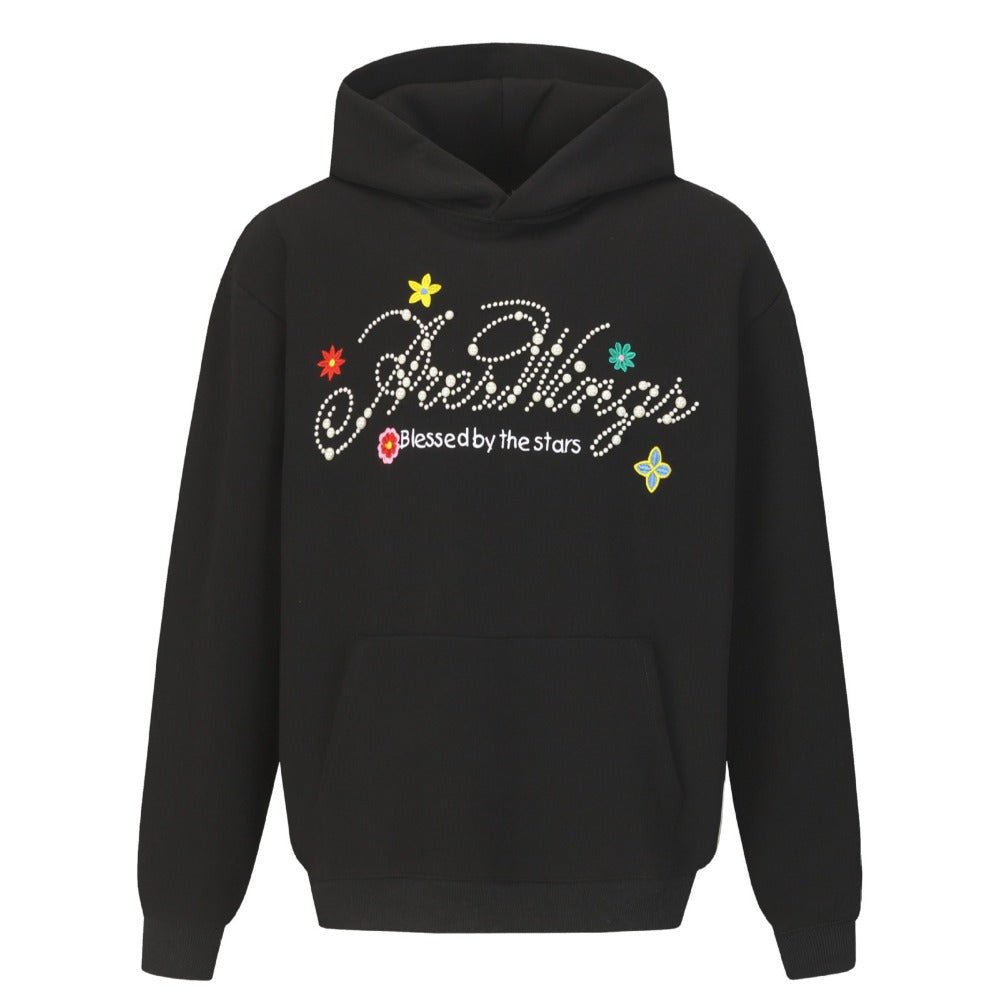 Pearl Embellished Floral Graphic Hoodie - Thrashink