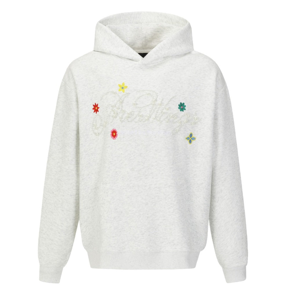 Pearl Embellished Floral Graphic Hoodie - Thrashink