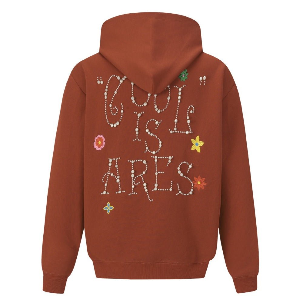 Pearl Embellished Floral Graphic Hoodie - Thrashink