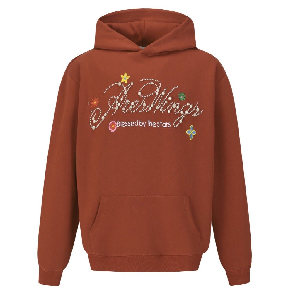 Pearl Embellished Floral Graphic Hoodie - Thrashink