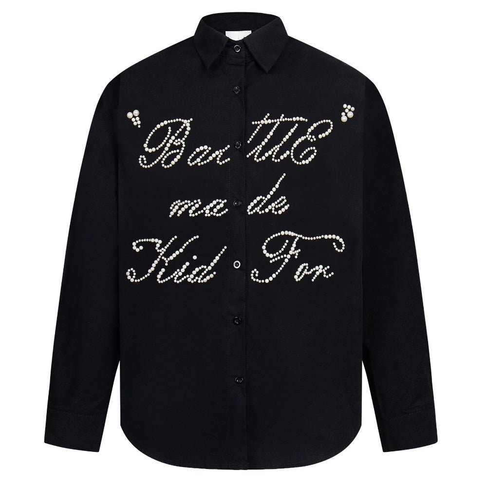 Pearl Embellished Lettered Shirt - Thrashink
