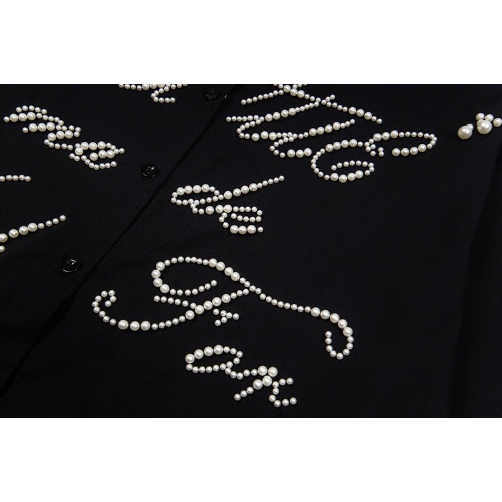 Pearl Embellished Lettered Shirt - Thrashink