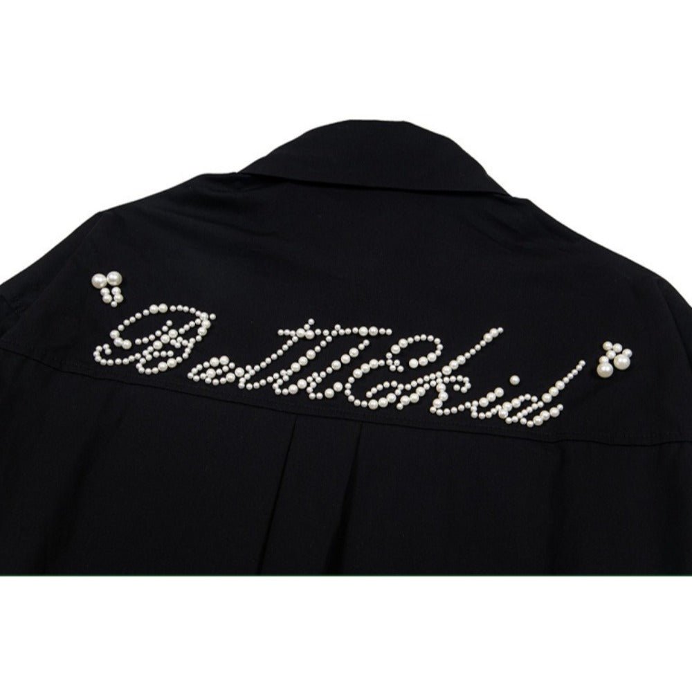Pearl Embellished Lettered Shirt - Thrashink