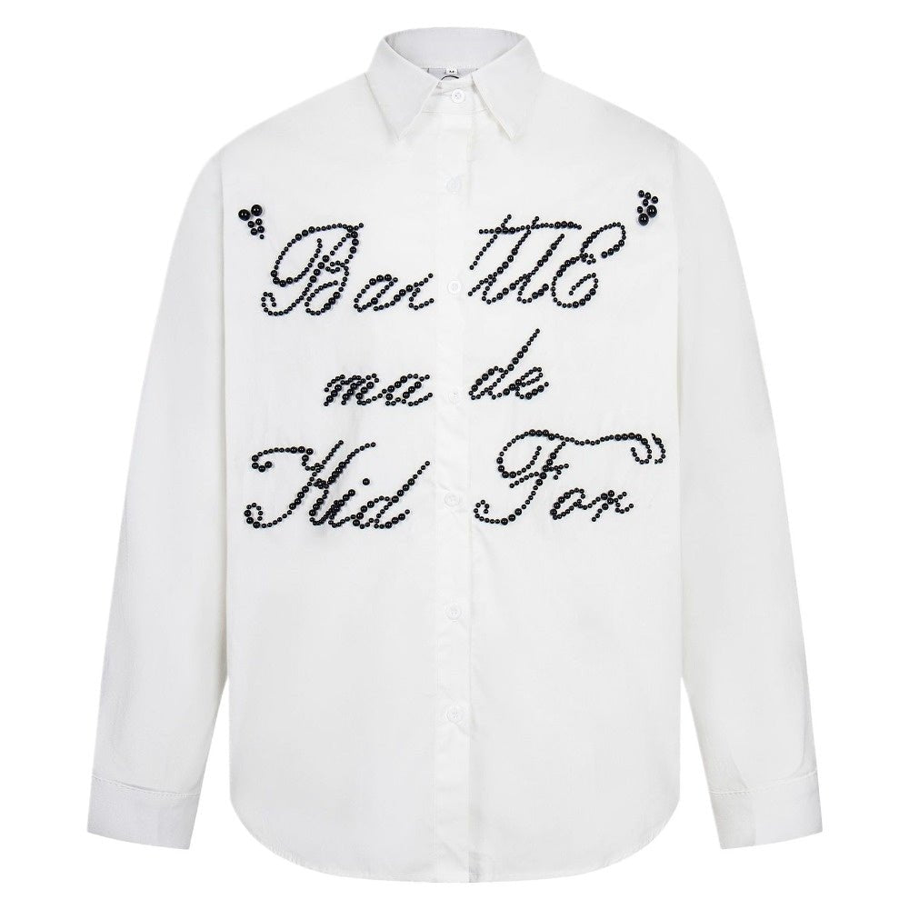 Pearl Embellished Lettered Shirt - Thrashink