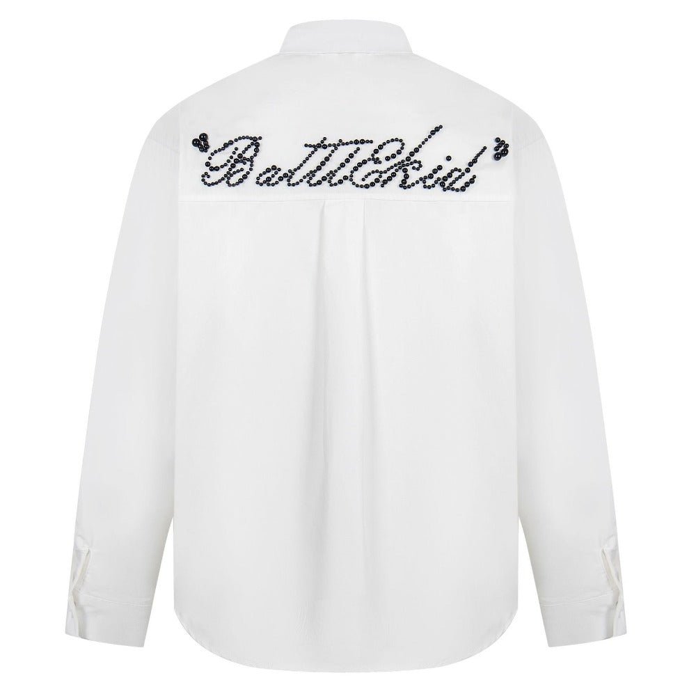 Pearl Embellished Lettered Shirt - Thrashink